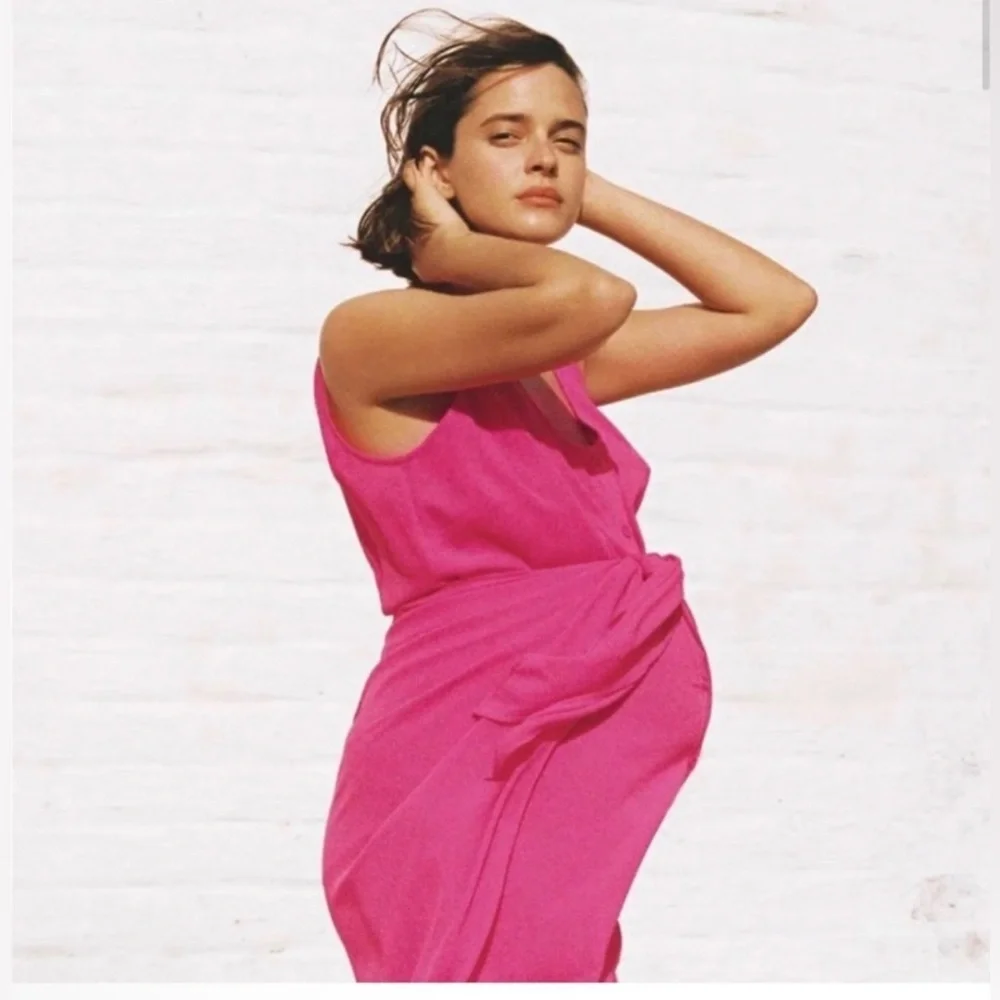 HATCH Maternity Jaden Pink Sleeveless Button Chiffon Wrap Dress XL